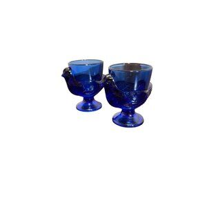 Arcoroc France Hen Egg Cups - Set Of 2 - Cobalt